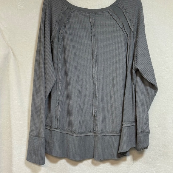 Dex Top Women's 3X Gray Waffle Knit Round Neck Wide Long Sleeve Pullover - Picture 7 of 10